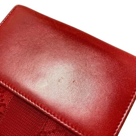 Auth GUCCI GG - Red Leather Jacquard Double-hook Wallet - Picture 7 of 10